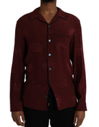 Hemd aus Jacquard-Seide mit langen Ärmeln und Krone in Maroon