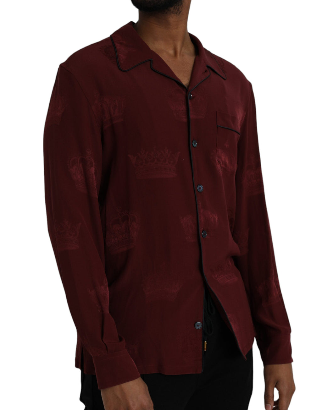 Hemd aus Jacquard-Seide mit langen Ärmeln und Krone in Maroon