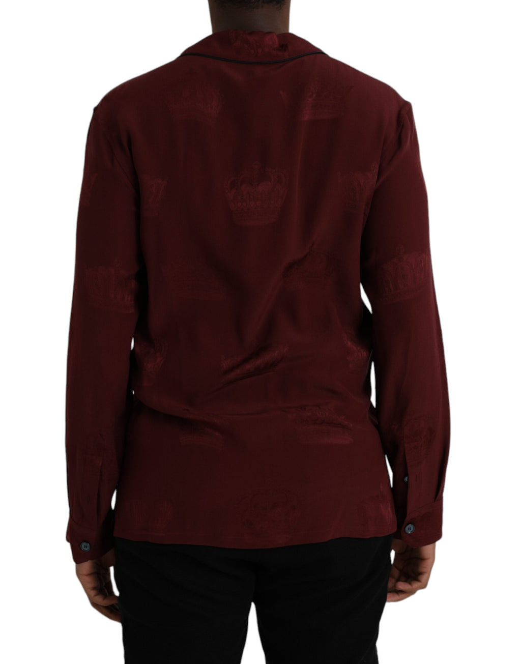 Hemd aus Jacquard-Seide mit langen Ärmeln und Krone in Maroon