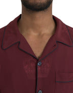 Hemd aus Jacquard-Seide mit langen Ärmeln und Krone in Maroon
