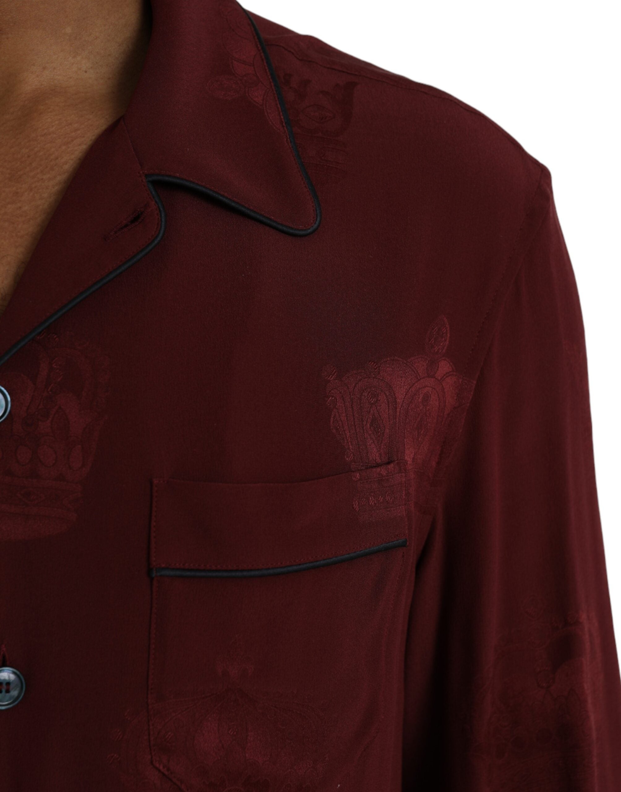 Hemd aus Jacquard-Seide mit langen Ärmeln und Krone in Maroon