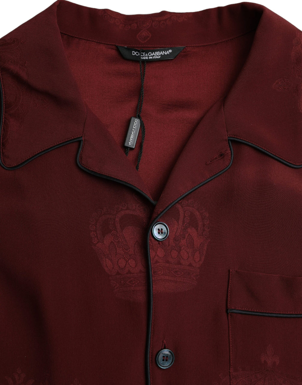 Hemd aus Jacquard-Seide mit langen Ärmeln und Krone in Maroon