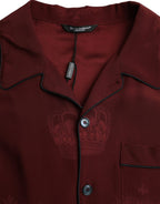 Hemd aus Jacquard-Seide mit langen Ärmeln und Krone in Maroon