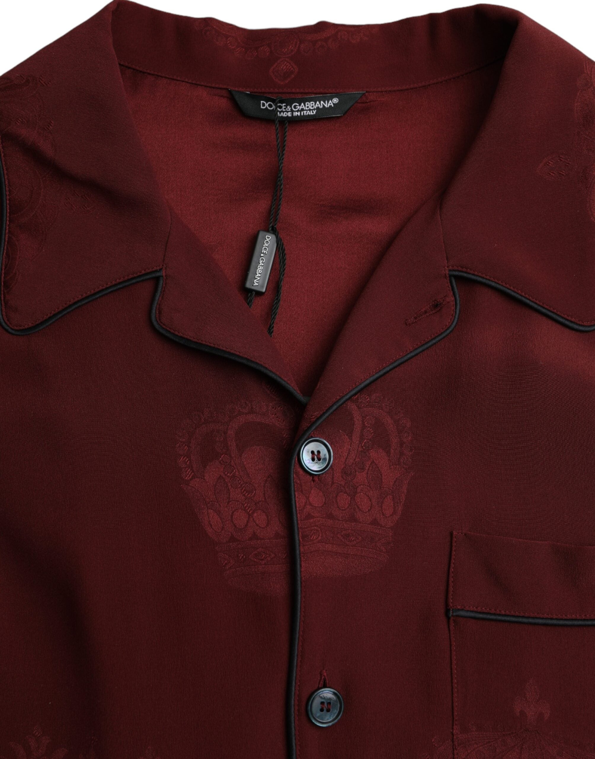 Hemd aus Jacquard-Seide mit langen Ärmeln und Krone in Maroon