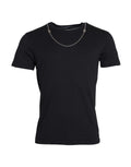 Schwarzes Baumwoll-T-Shirt mit kurzen Ärmeln und Silberkette