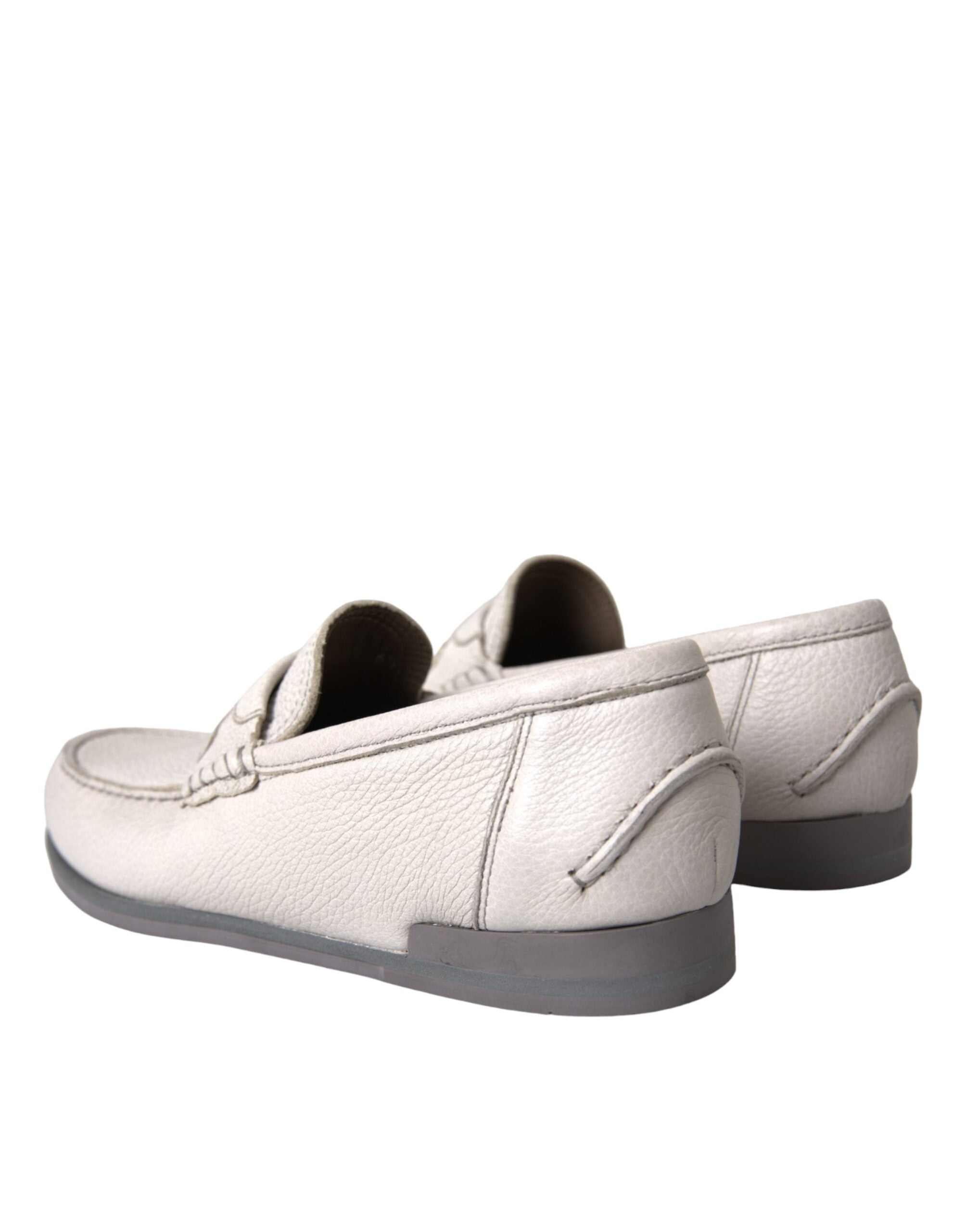 White Gray Leather Slip Moccasin Shoes Loafer