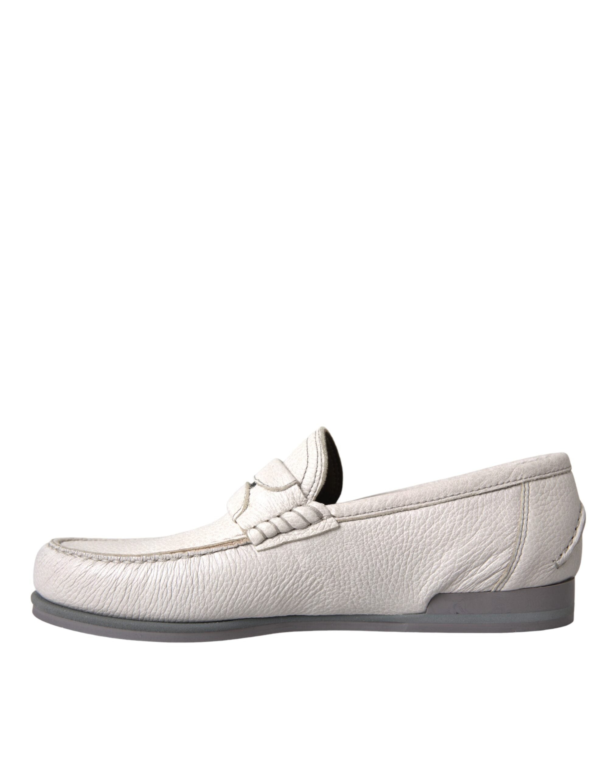 White Gray Leather Slip Moccasin Shoes Loafer