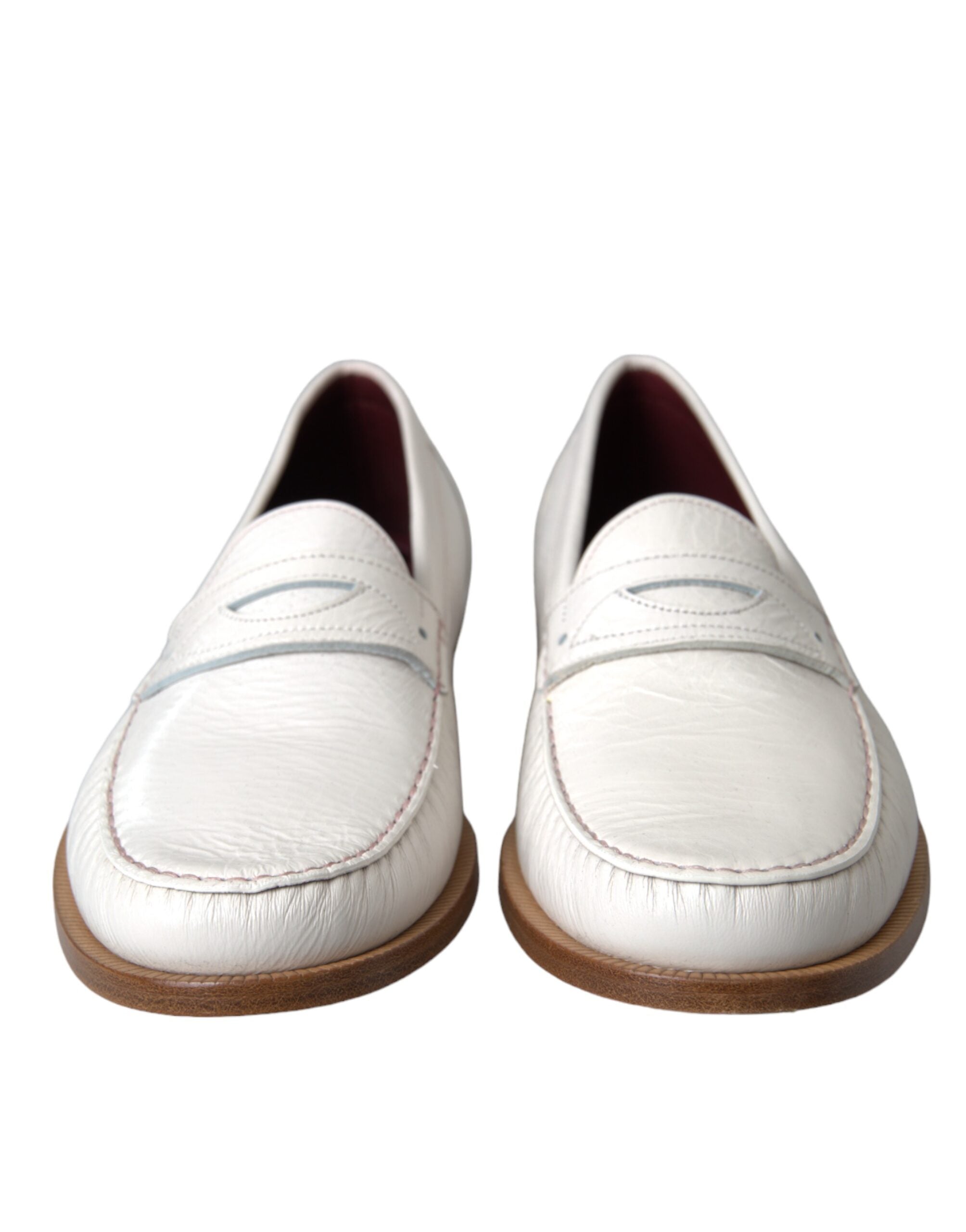 White Leather Slip-On Moccasin Loafers Shoes