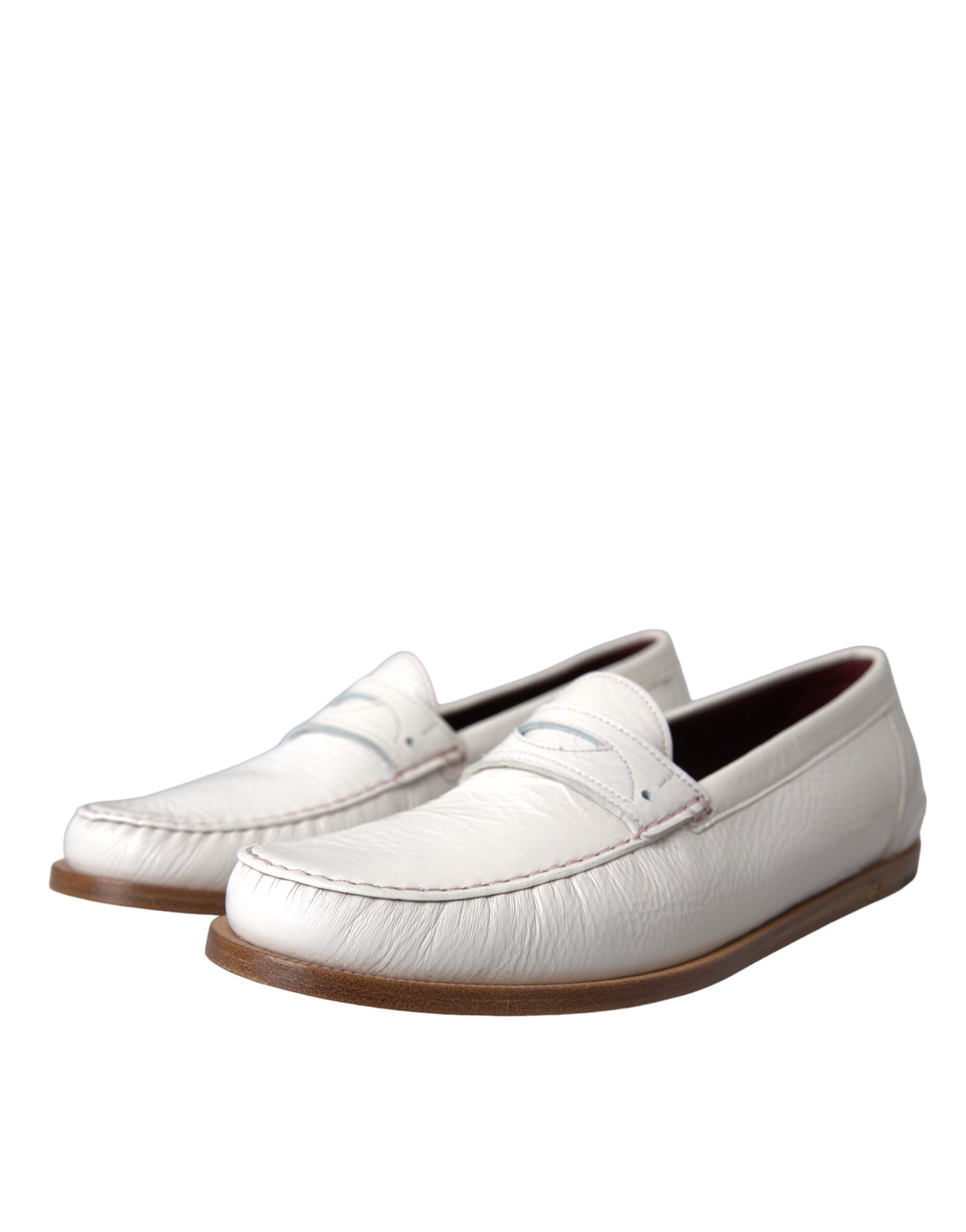 White Leather Slip-On Moccasin Loafers Shoes