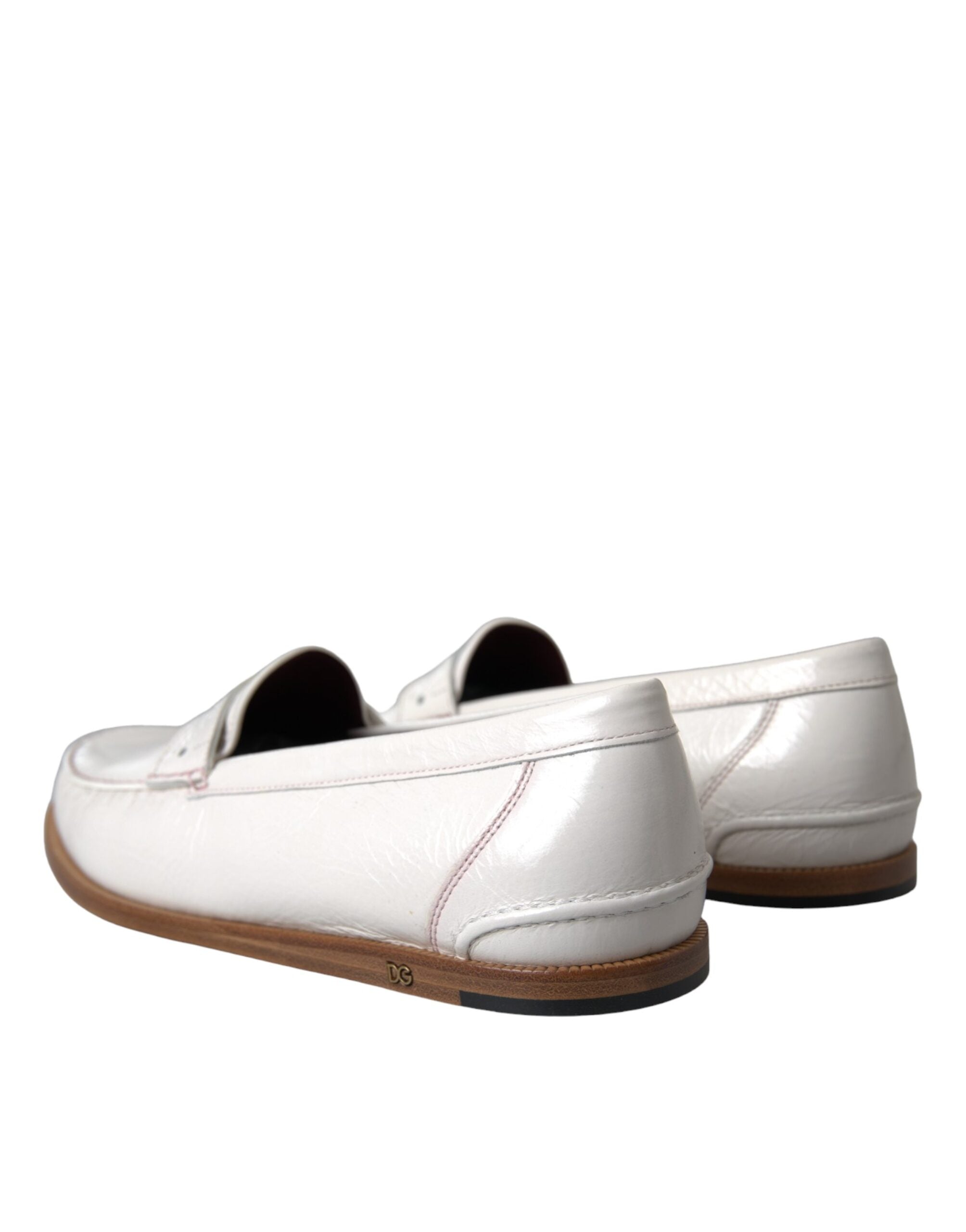 White Leather Slip-On Moccasin Loafers Shoes