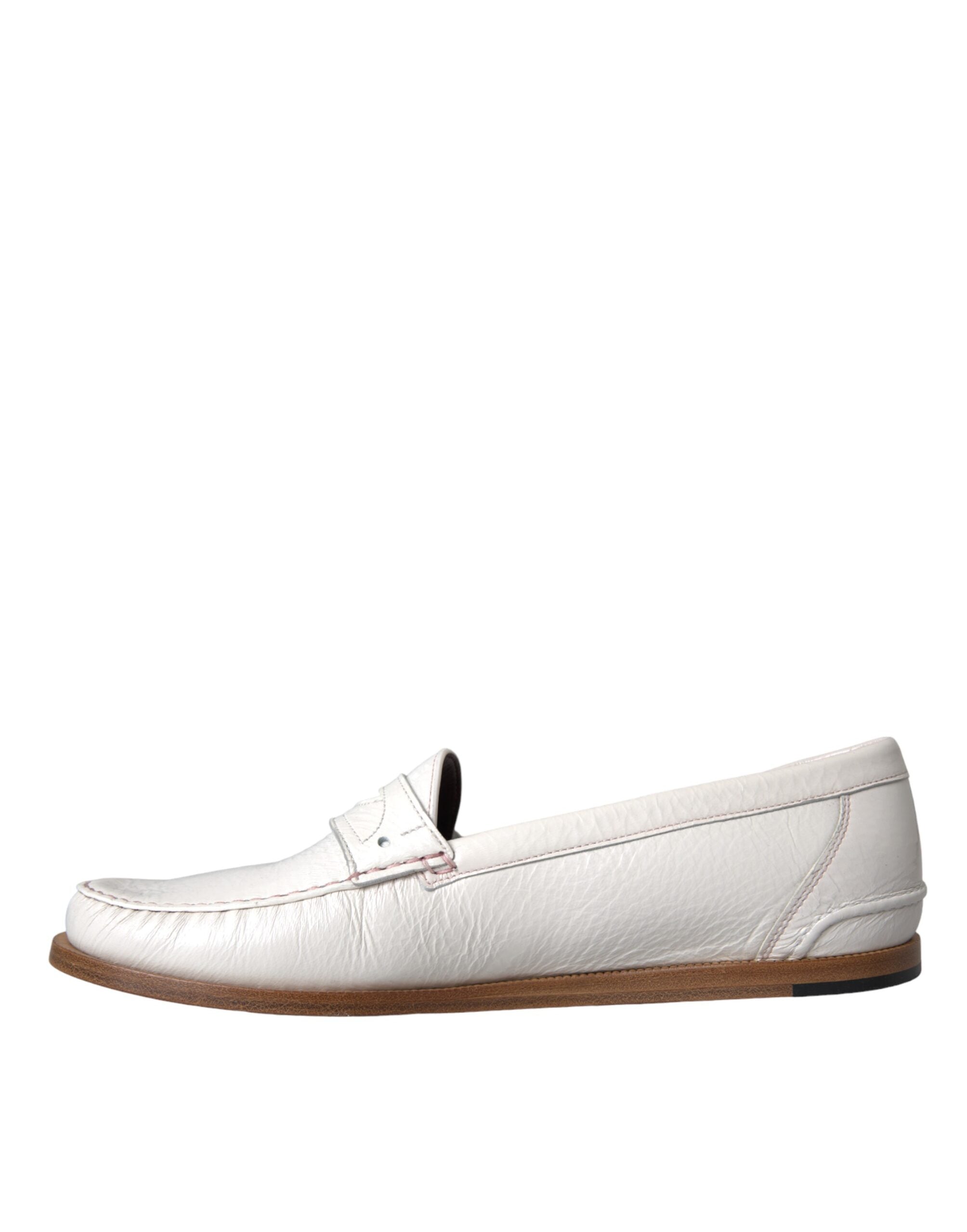 White Leather Slip-On Moccasin Loafers Shoes