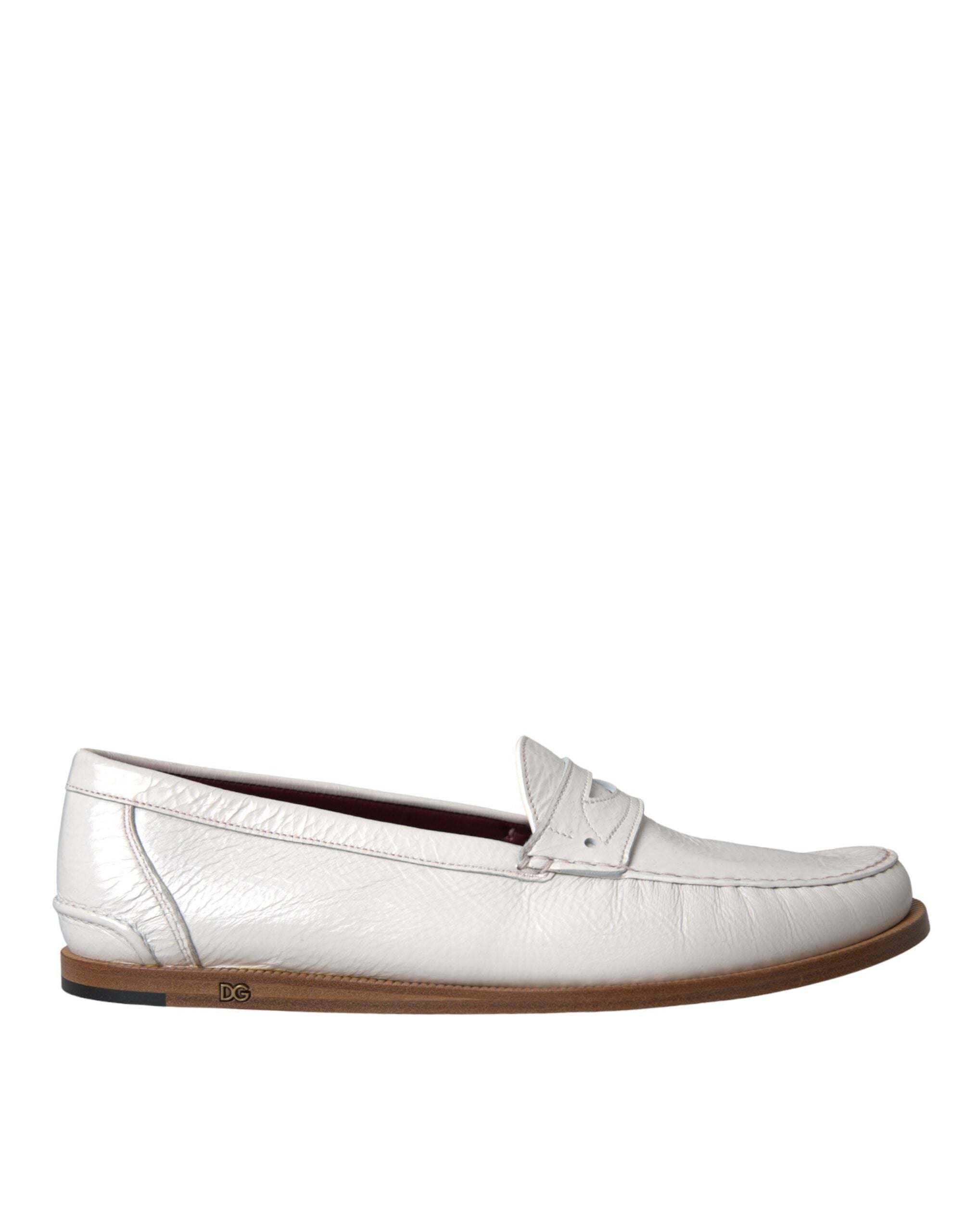 White Leather Slip-On Moccasin Loafers Shoes