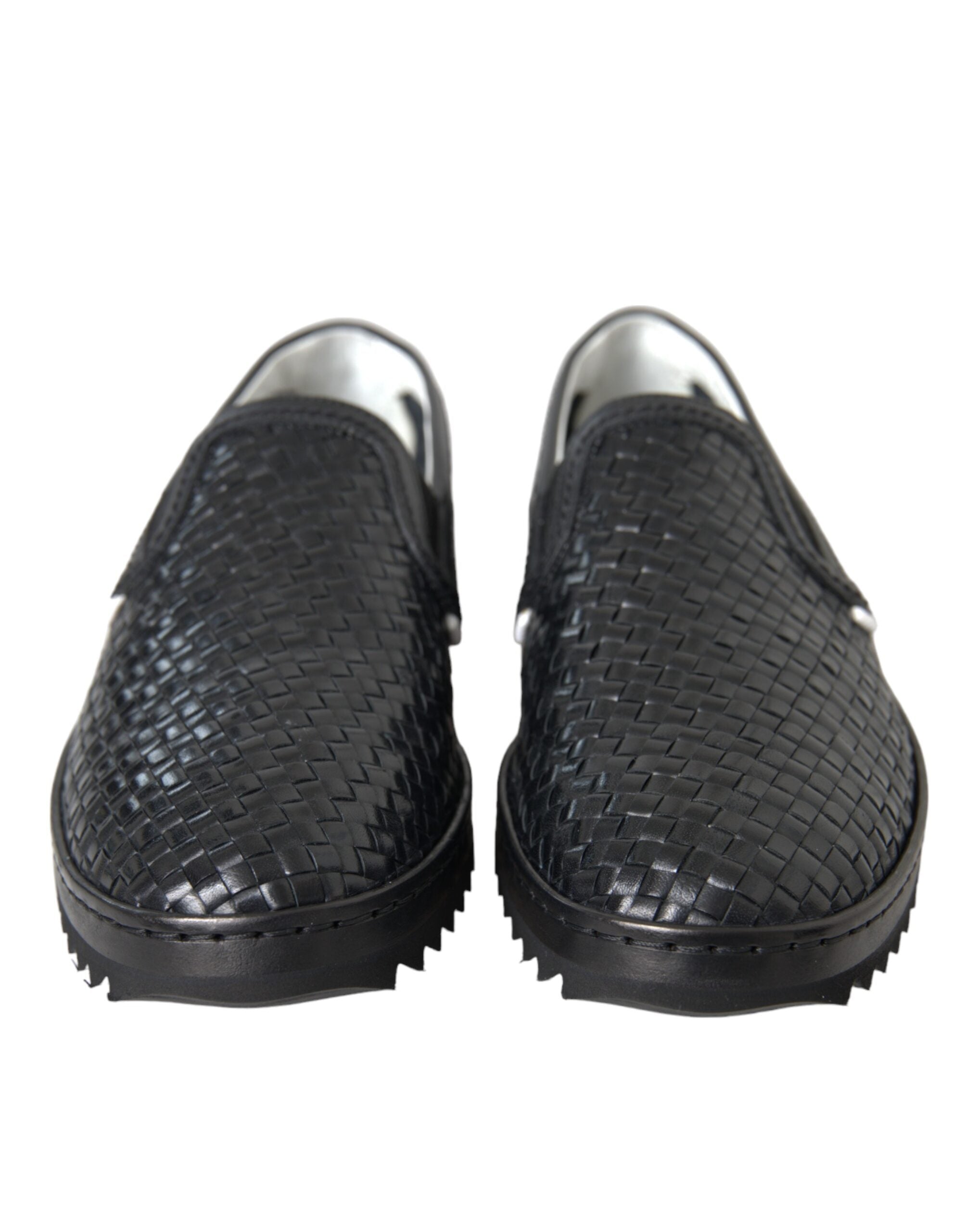 Scarpe da Uomo Loafers in Pelle di Bufalo Intrecciata Nera