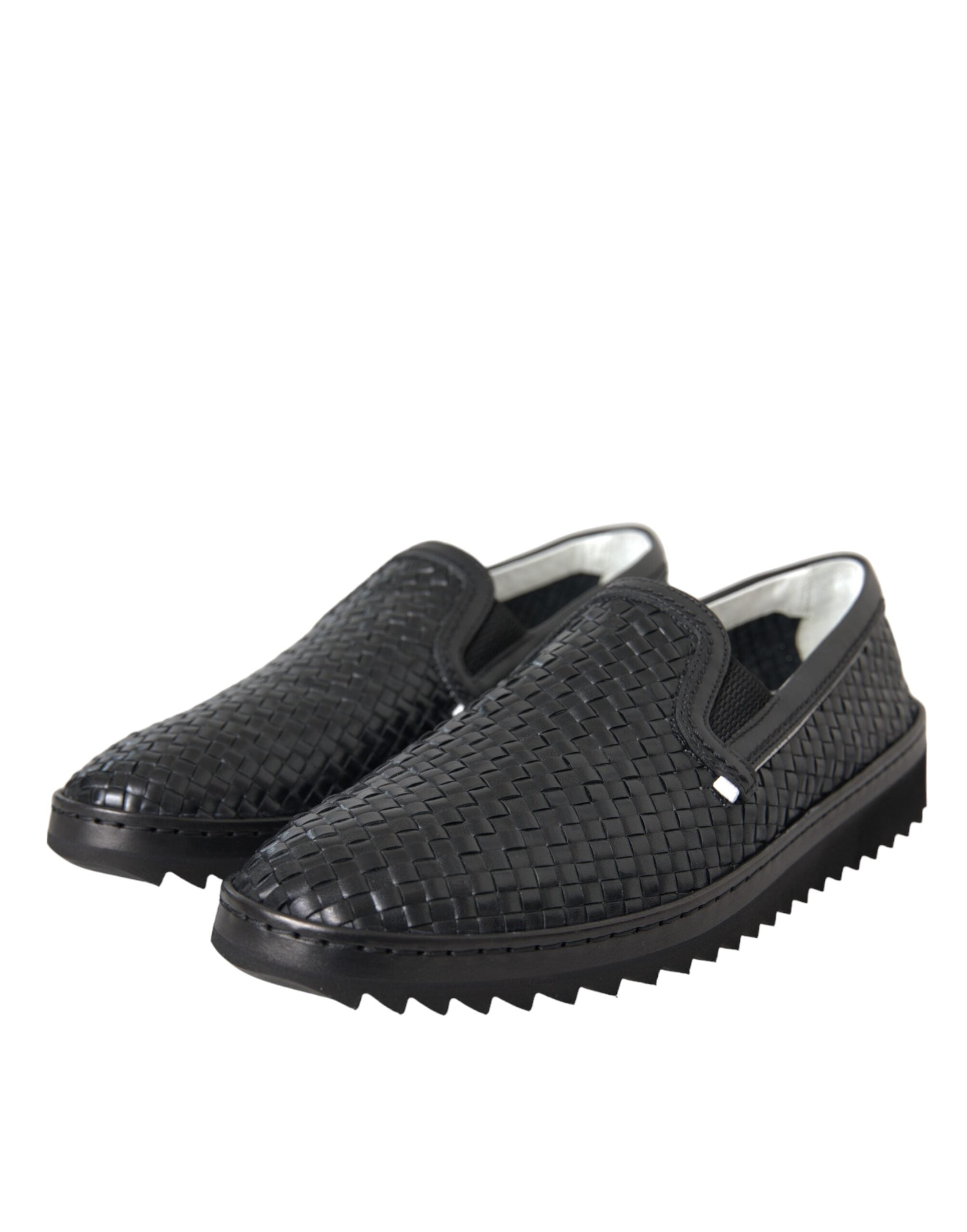 Scarpe da Uomo Loafers in Pelle di Bufalo Intrecciata Nera