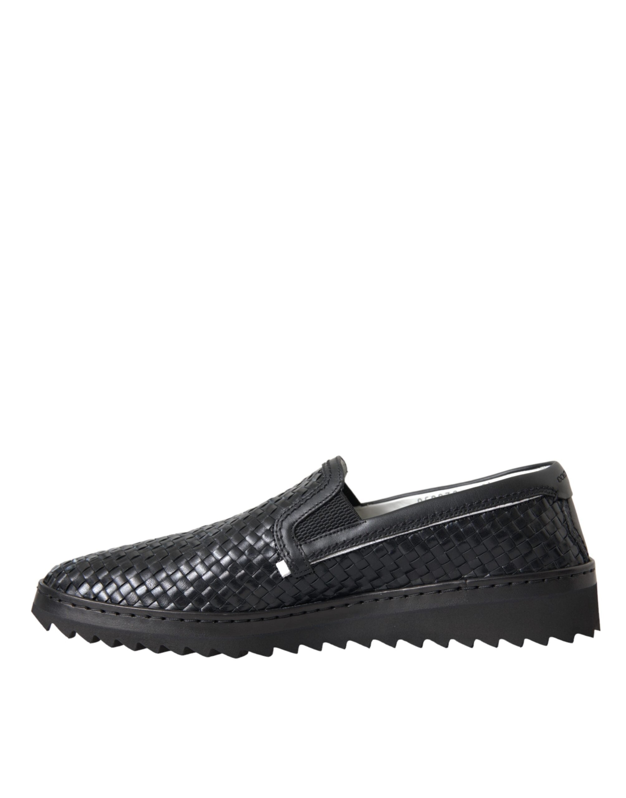 Scarpe da Uomo Loafers in Pelle di Bufalo Intrecciata Nera