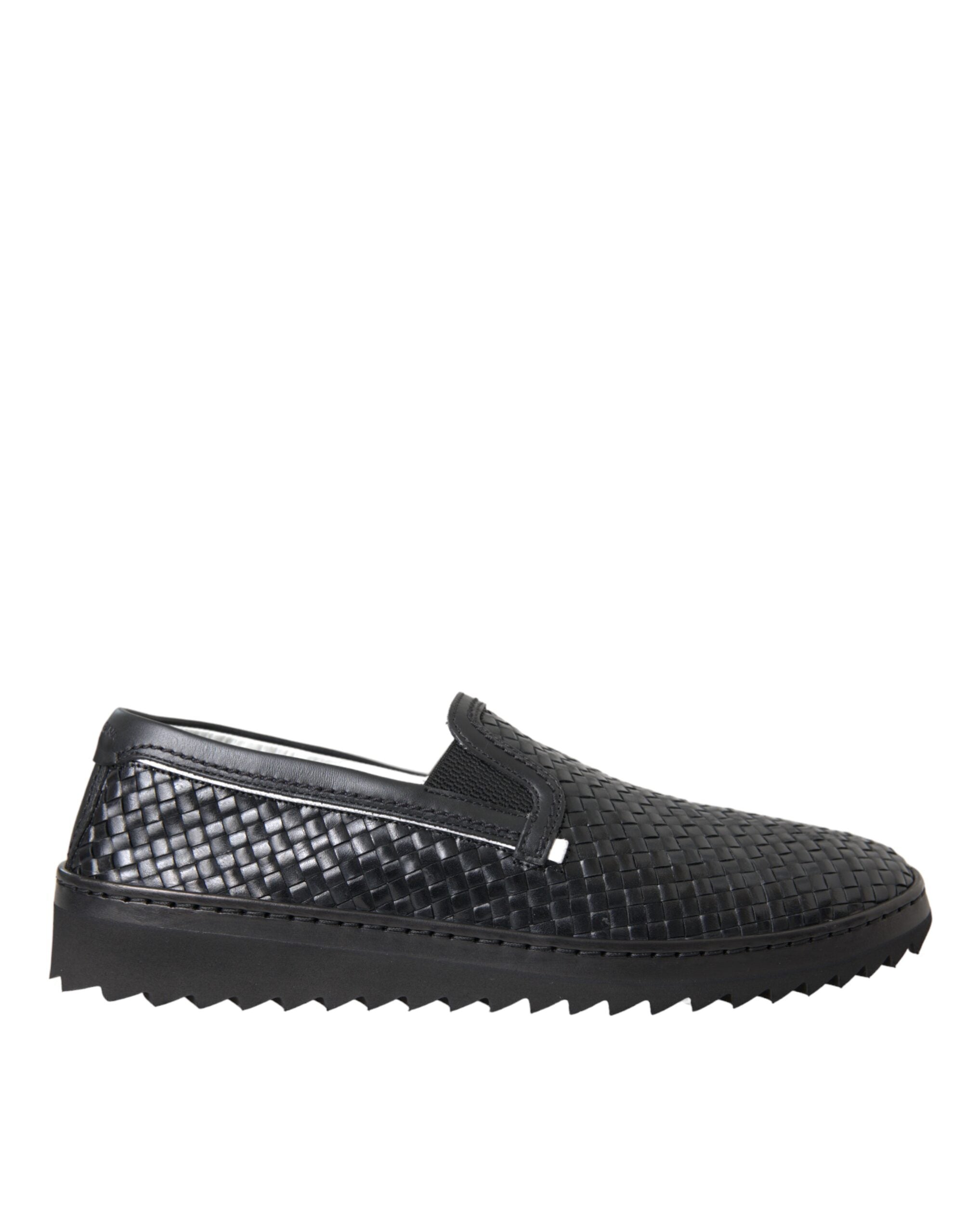 Scarpe da Uomo Loafers in Pelle di Bufalo Intrecciata Nera