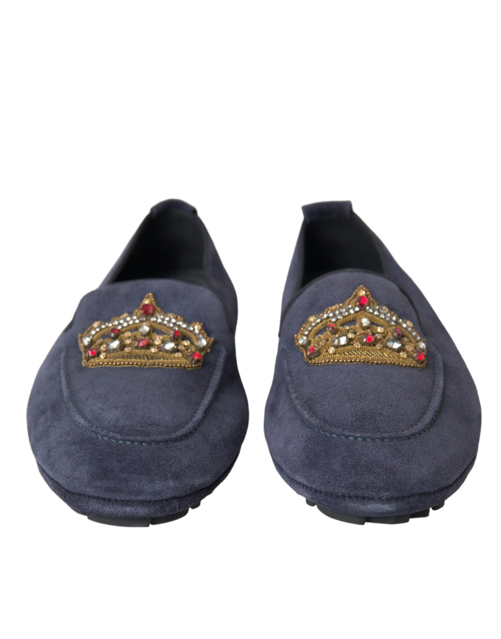 Blaue Loafer aus Wildleder mit Kristallkrone