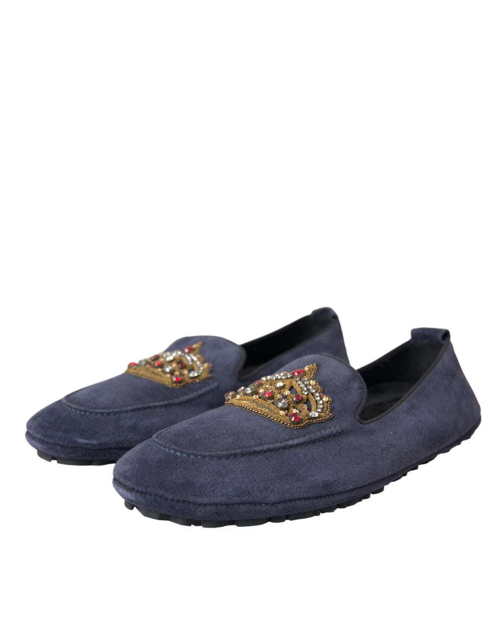 Blaue Loafer aus Wildleder mit Kristallkrone