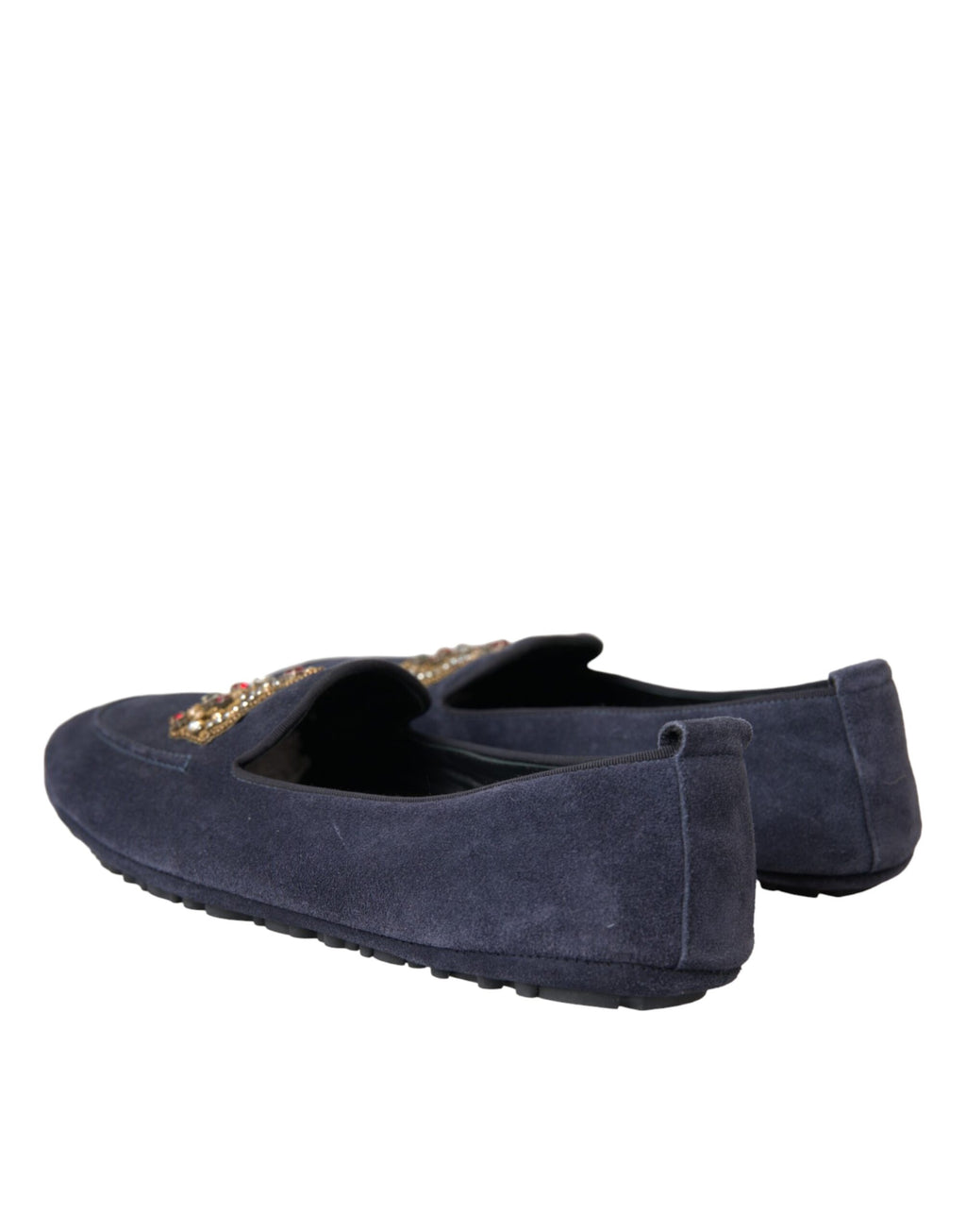 Blaue Loafer aus Wildleder mit Kristallkrone