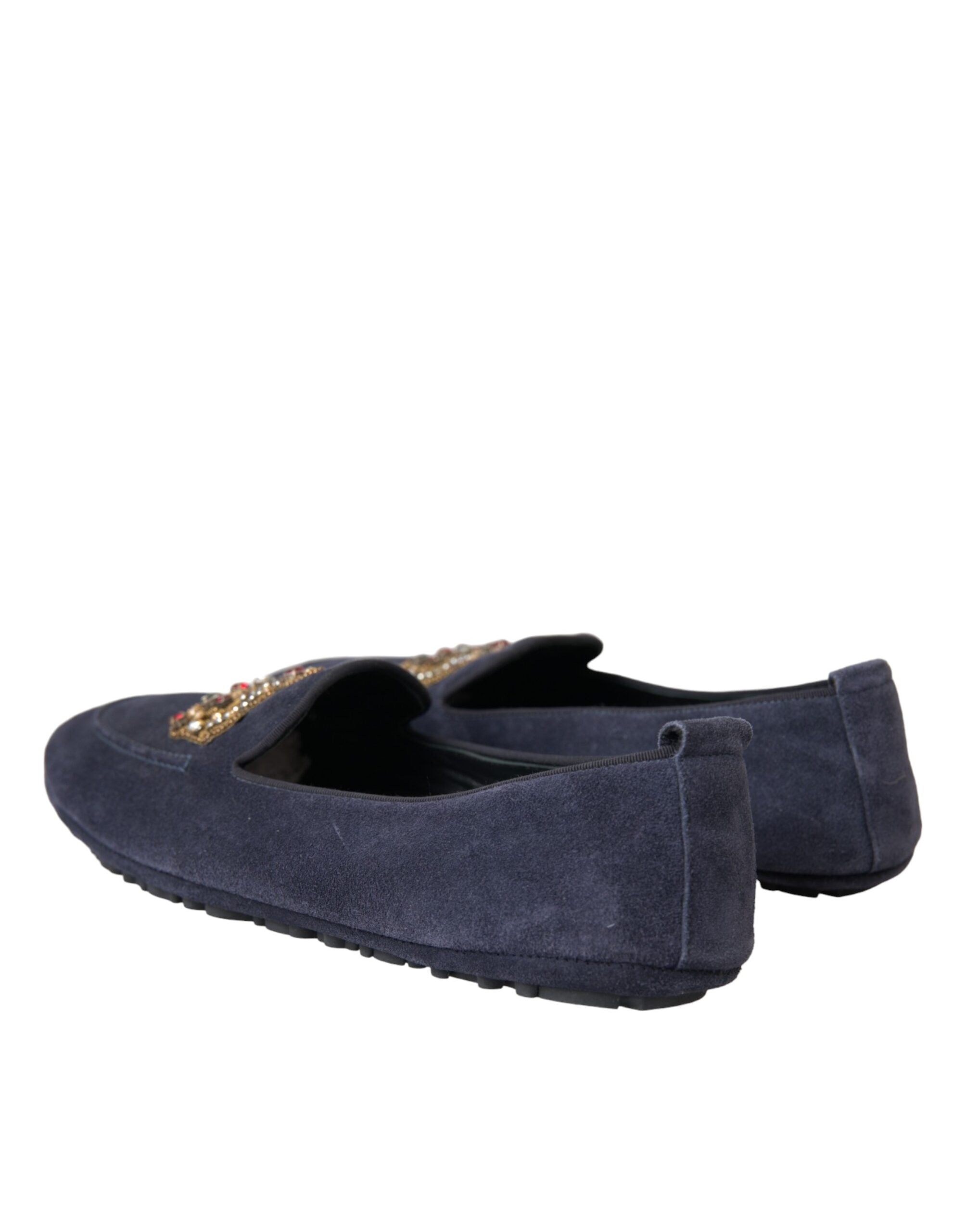 Scarpe Mocassini in Pelle Scamosciata Blued con Corona di Cristallo