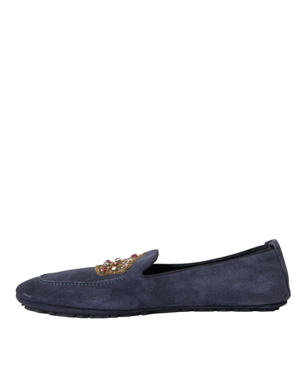 Blaue Loafer aus Wildleder mit Kristallkrone