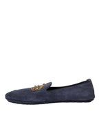 Blaue Loafer aus Wildleder mit Kristallkrone