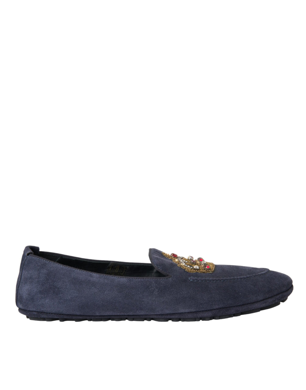 Blaue Loafer aus Wildleder mit Kristallkrone