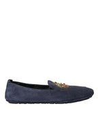 Blaue Loafer aus Wildleder mit Kristallkrone