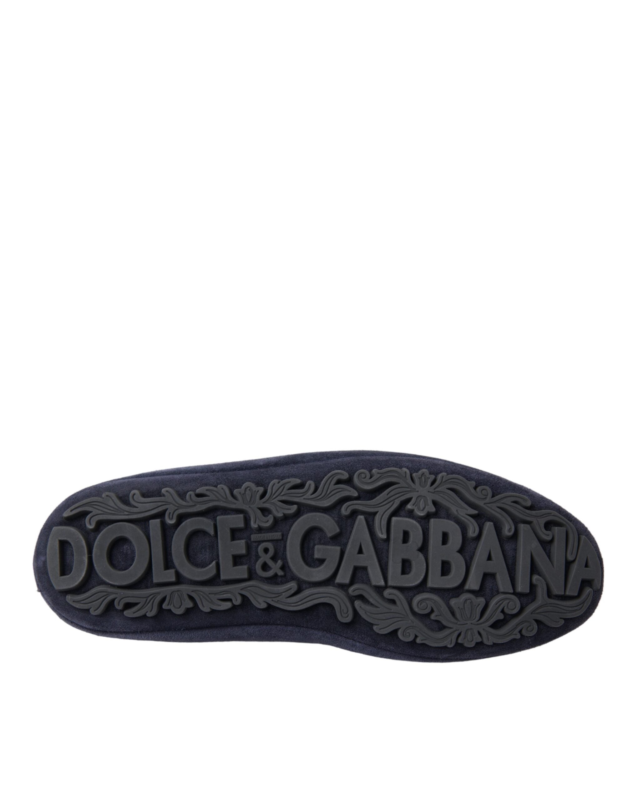 Blaue Loafer aus Wildleder mit Kristallkrone