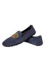 Blaue Loafer aus Wildleder mit Kristallkrone