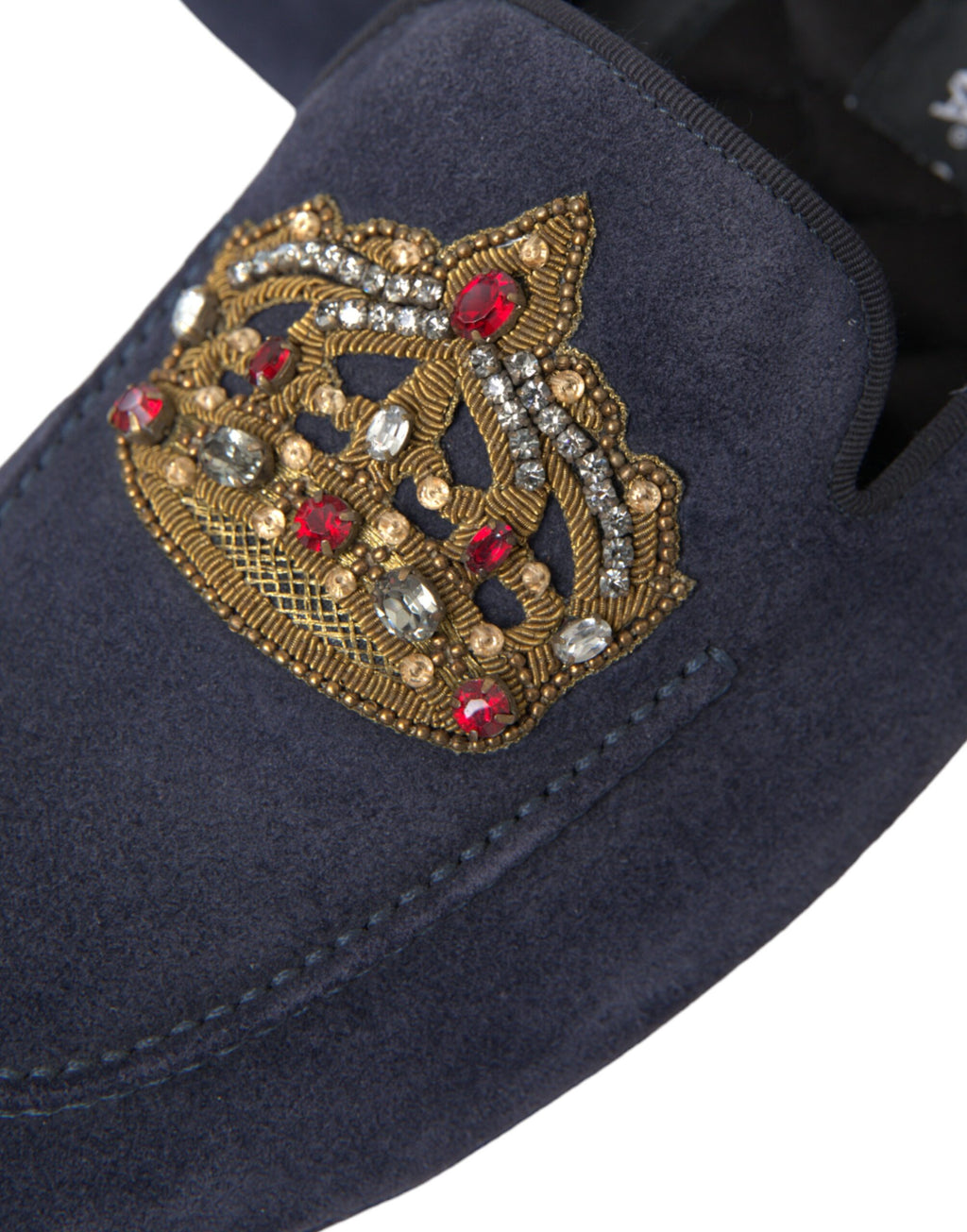 Blaue Loafer aus Wildleder mit Kristallkrone