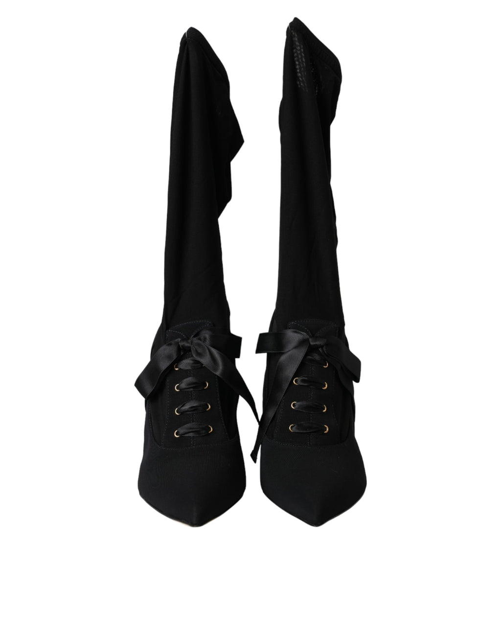 Schwarze Stiletto-Absatzstiefel auf halber Wadenhöhe