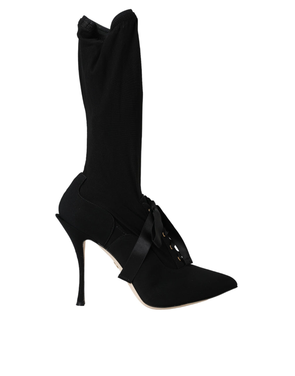 Schwarze Stiletto-Absatzstiefel auf halber Wadenhöhe
