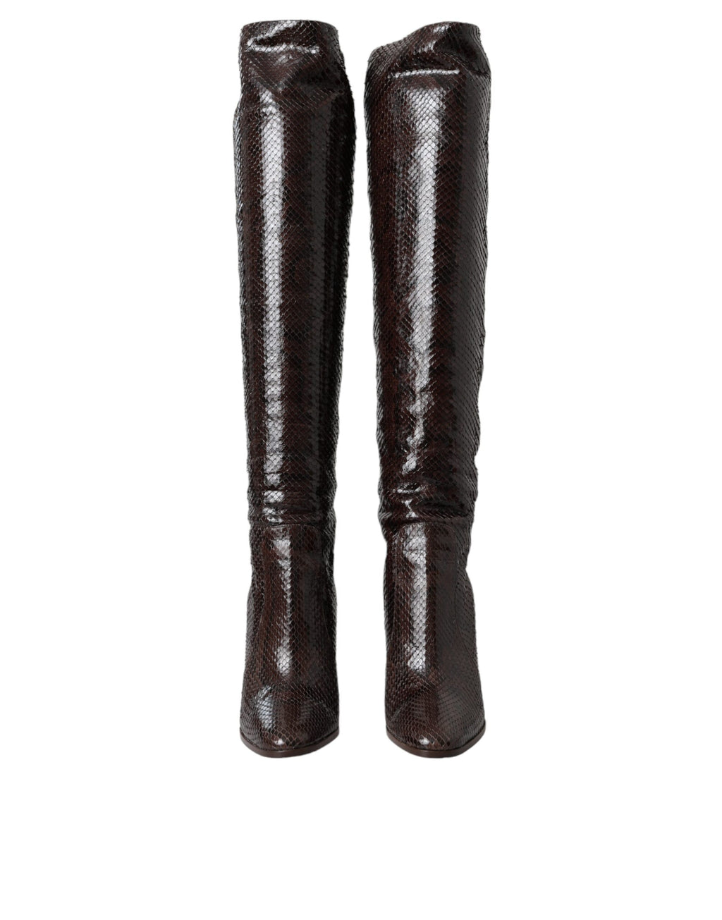 Braune exotische Leder High Heels Stiefel