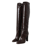 Braune exotische Leder High Heels Stiefel