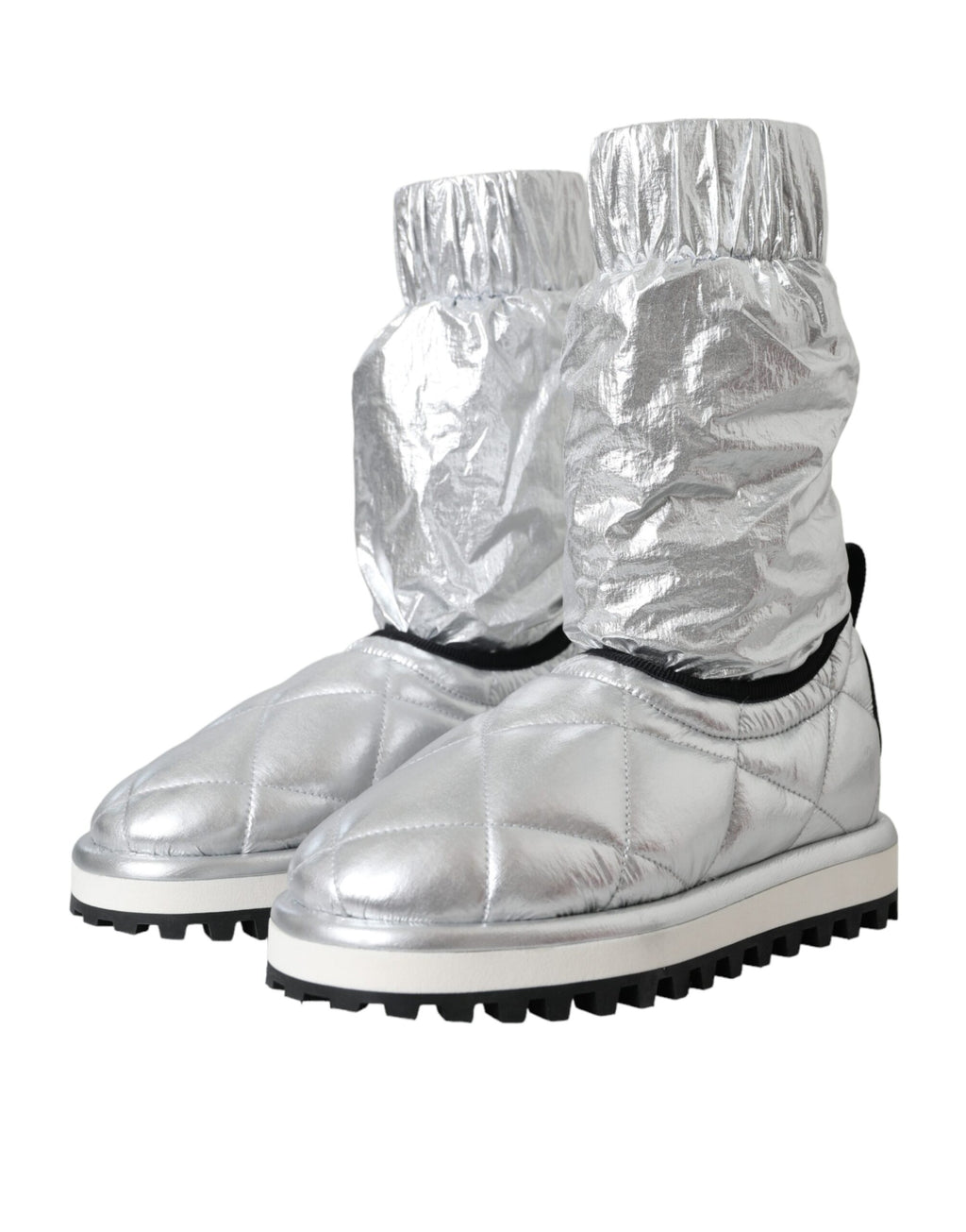 Metallic-silberne gesteppte Logo-Patch-Stiefel