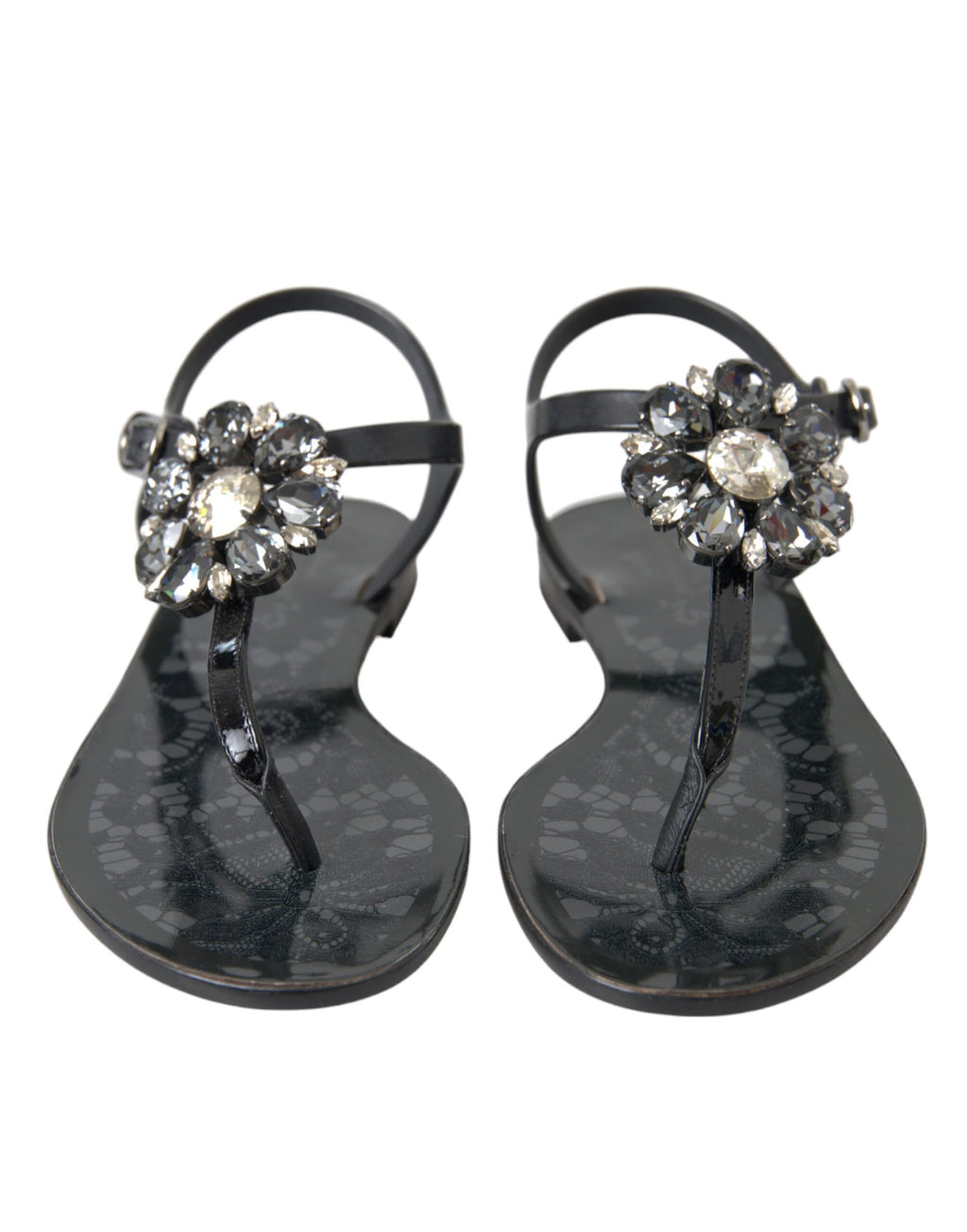 Schwarze Kristall-Flats Sandalen Flip Flops Schuhe