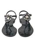 Schwarze Kristall-Flats Sandalen Flip Flops Schuhe