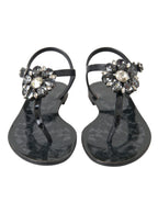Schwarze Kristall-Flats Sandalen Flip Flops Schuhe