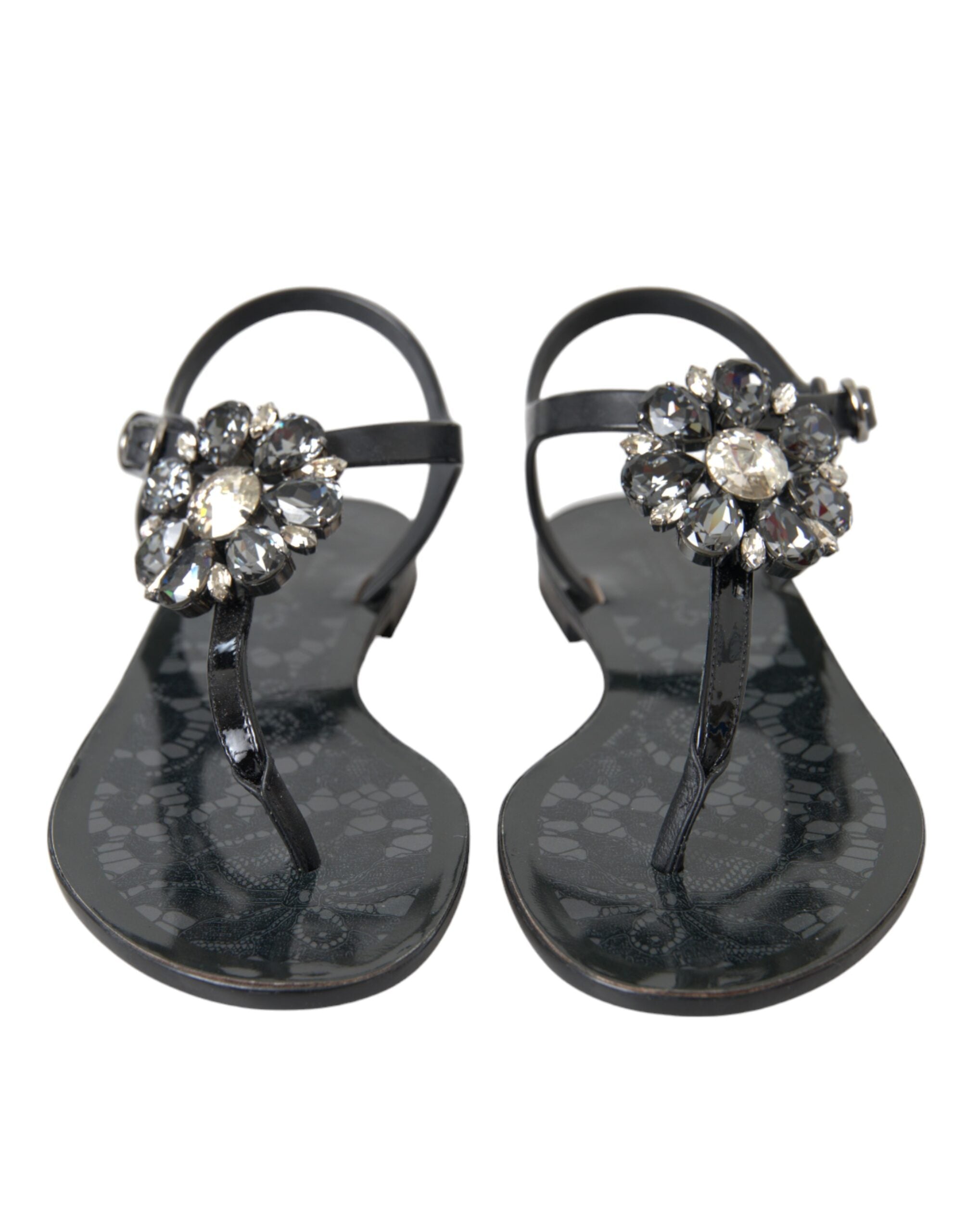 Schwarze Kristall-Flats Sandalen Flip Flops Schuhe