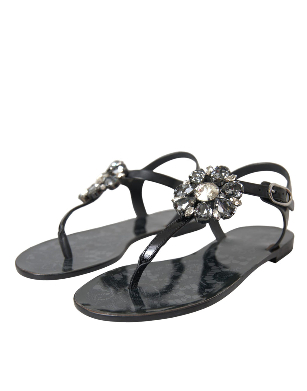 Schwarze Kristall-Flats Sandalen Flip Flops Schuhe