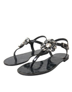Schwarze Kristall-Flats Sandalen Flip Flops Schuhe