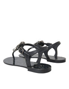 Schwarze Kristall-Flats Sandalen Flip Flops Schuhe