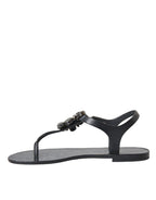 Schwarze Kristall-Flats Sandalen Flip Flops Schuhe