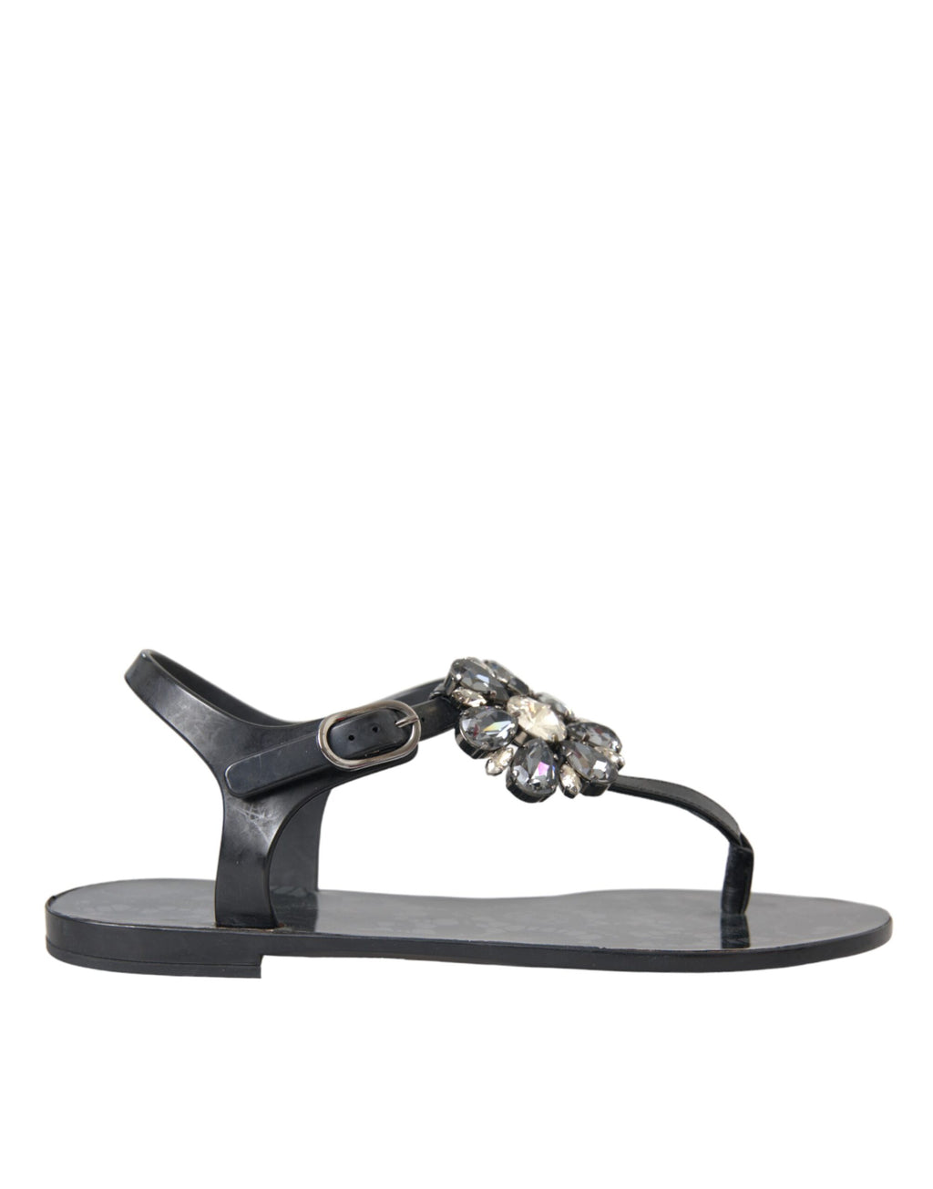 Schwarze Kristall-Flats Sandalen Flip Flops Schuhe