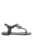 Schwarze Kristall-Flats Sandalen Flip Flops Schuhe