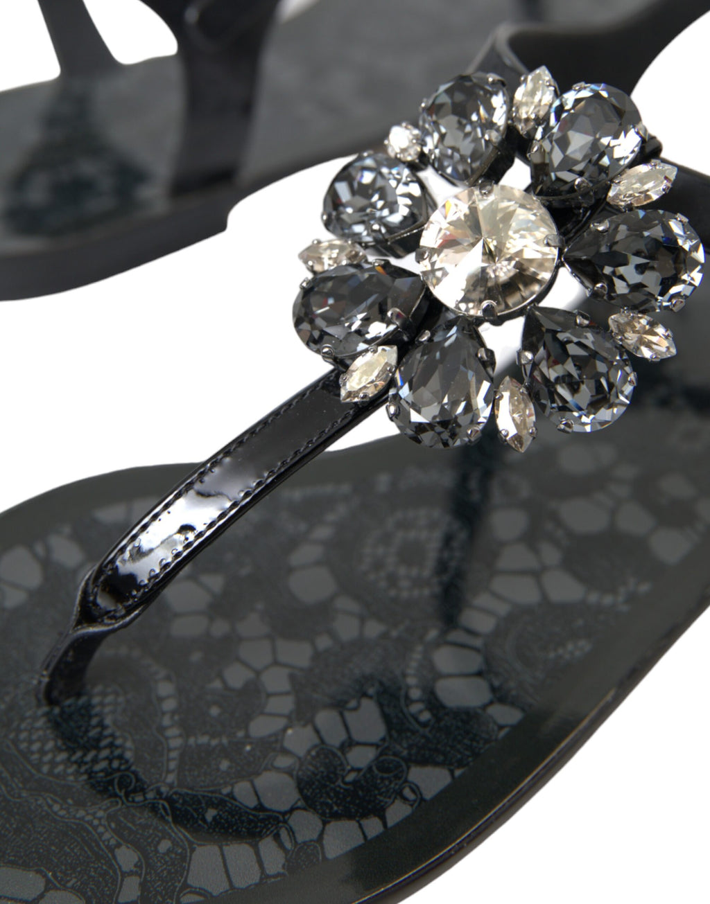 Schwarze Kristall-Flats Sandalen Flip Flops Schuhe