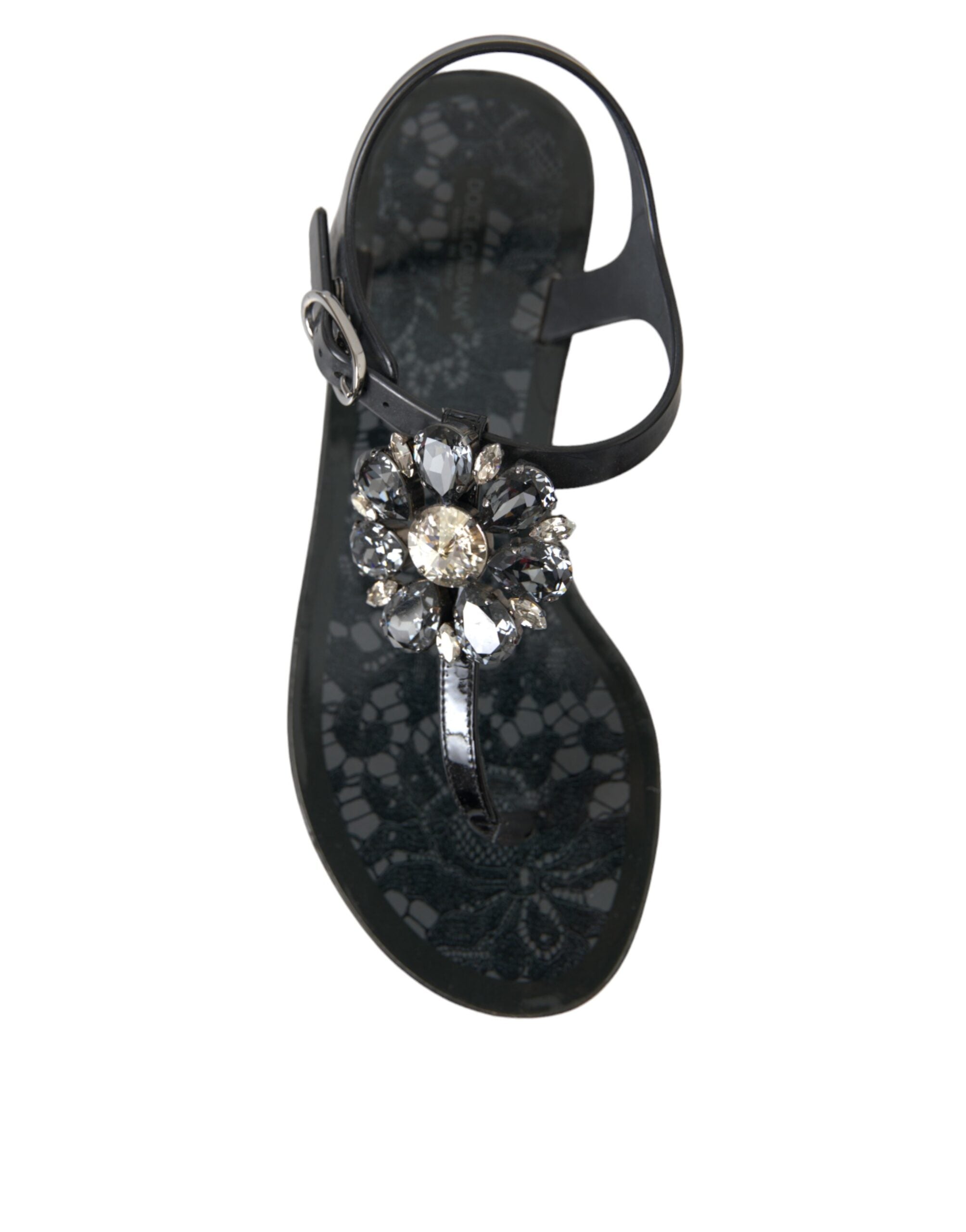 Schwarze Kristall-Flats Sandalen Flip Flops Schuhe
