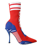 Red Blue Stretch Sock-Style Stiefeletten Logo Schuhe