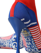 Red Blue Stretch Sock-Style Stiefeletten Logo Schuhe